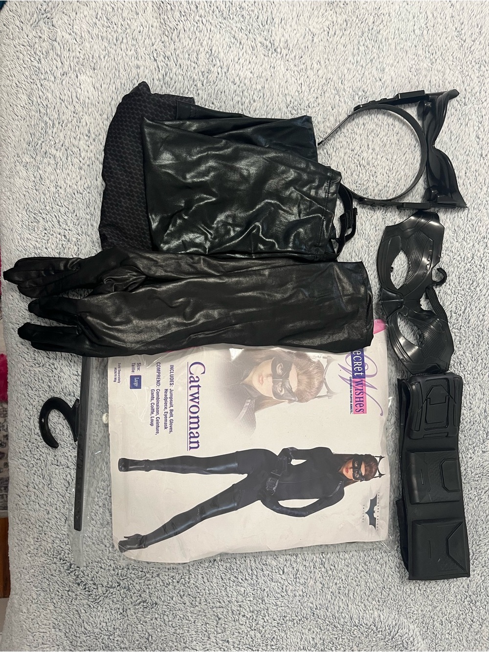 Catwoman-Inspired Women's Black Faux Leather Jumpsuit & Accessories